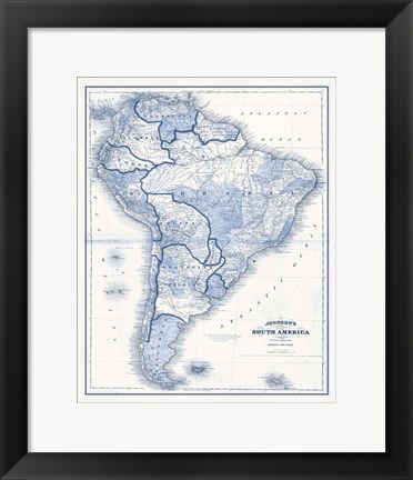 Framed South America in Shades of Blue Print