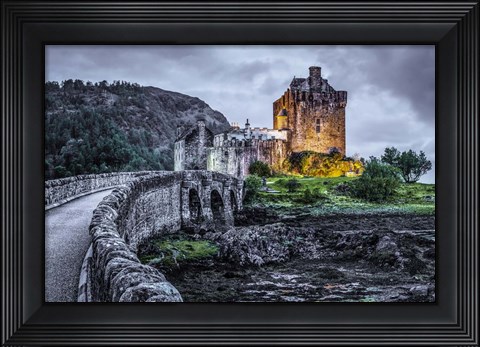 Framed Fairytale Castle Twilight 3 Black Print
