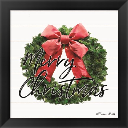 Framed Merry Christmas Wreath Print
