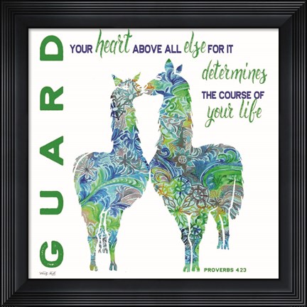 Framed Guard Your Heart Llamas Print