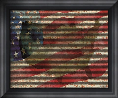 Framed American Flag on Metal Print