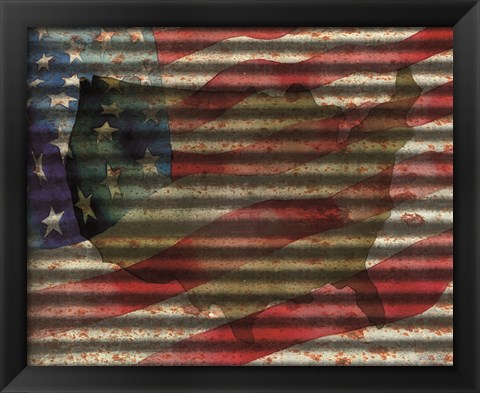 Framed American Flag on Metal Print