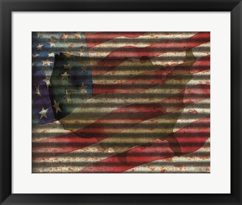 Framed American Flag on Metal Print