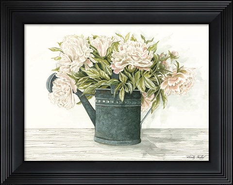 Framed Galvanized Watering Can Peonies Print