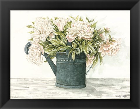 Framed Galvanized Watering Can Peonies Print