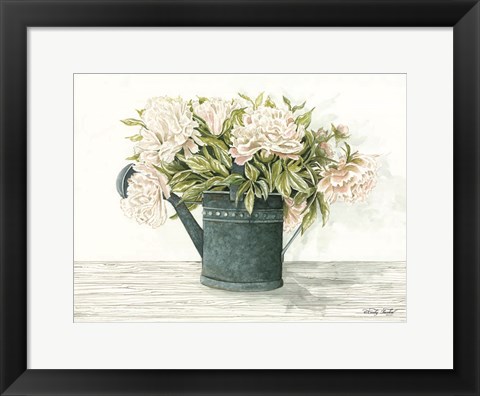 Framed Galvanized Watering Can Peonies Print