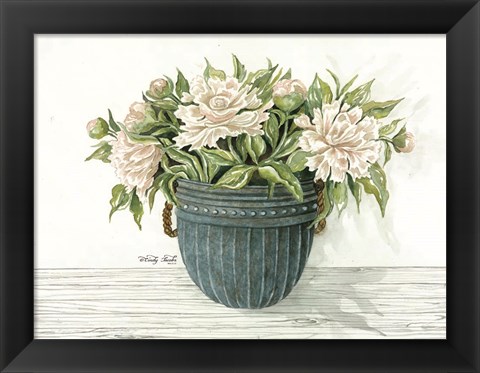 Framed Galvanized Pot Peonies Print