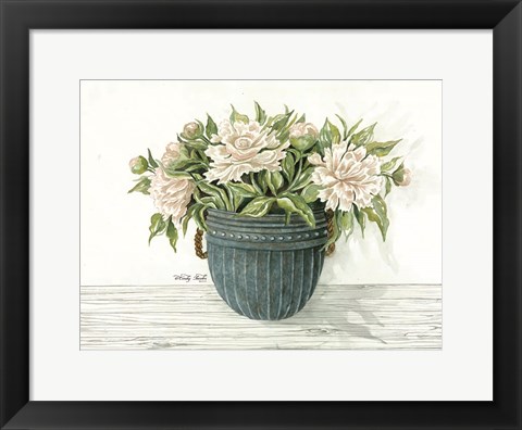 Framed Galvanized Pot Peonies Print