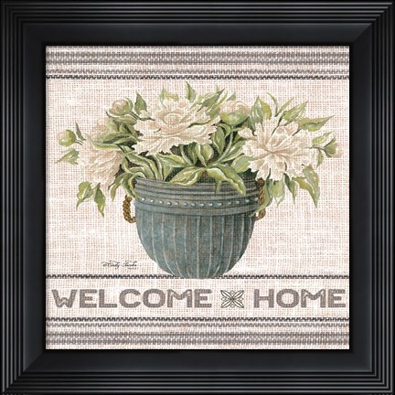 Framed Galvanized Peonies Welcome Home Print