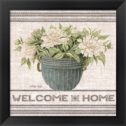 Framed Galvanized Peonies Welcome Home Print