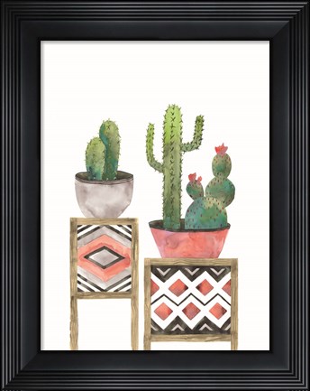 Framed Cactus Tables with Coral Print