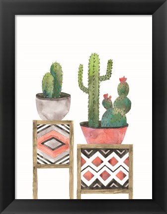 Framed Cactus Tables with Coral Print