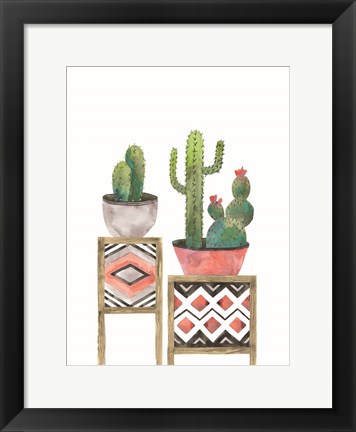 Framed Cactus Tables with Coral Print