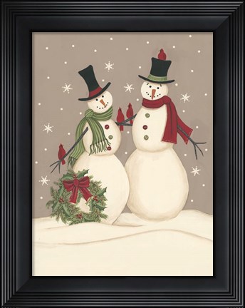 Framed Wreath &amp; Cardinal Snowmen Print
