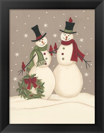 Framed Wreath &amp; Cardinal Snowmen Print