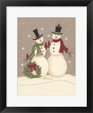 Framed Wreath &amp; Cardinal Snowmen Print