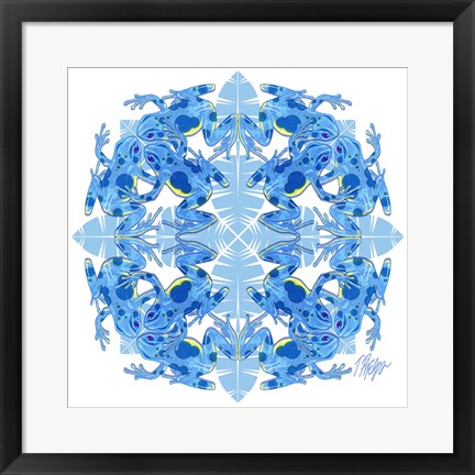 Framed Blue Jungle Frog Mandala Print