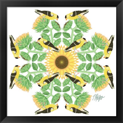 Framed Goldfinch Sunflower Mandala Print