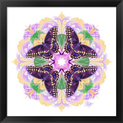 Framed Pink Petal Swallowtail Mandala Print