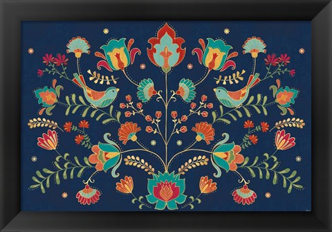 Framed Folk Floral I Dark Print