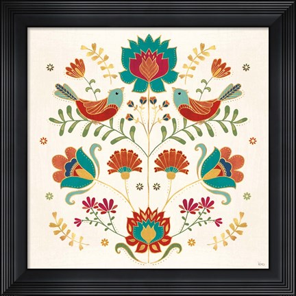 Framed Folk Floral II Print