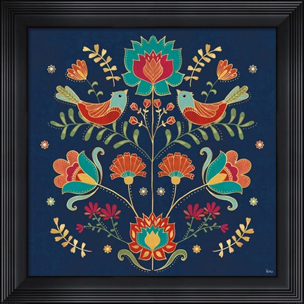 Framed Folk Floral II Dark Print