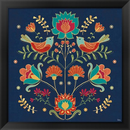 Framed Folk Floral II Dark Print