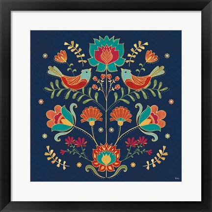 Framed Folk Floral II Dark Print
