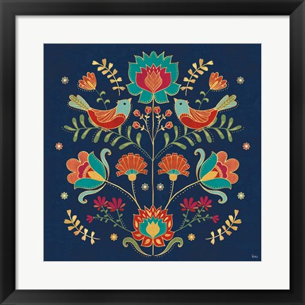 Framed Folk Floral II Dark Print