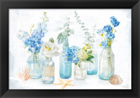 Framed Beach Cottage Florals I Print