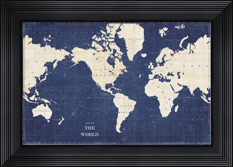 Framed Blueprint World Map Print