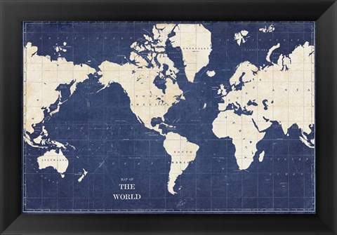 Framed Blueprint World Map Print