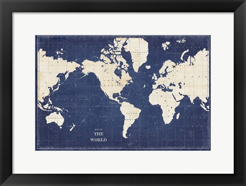 Framed Blueprint World Map Print