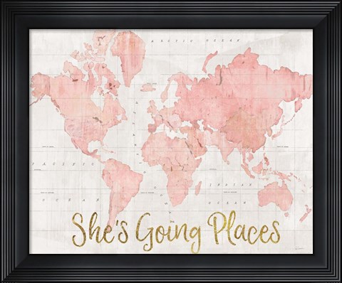 Framed Across the World Shes Going Places Pink Print