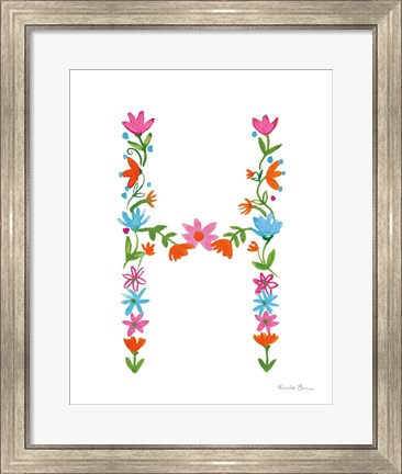 Framed Floral Alphabet Letter VIII Print