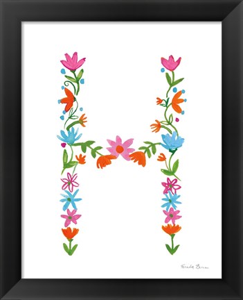 Framed Floral Alphabet Letter VIII Print