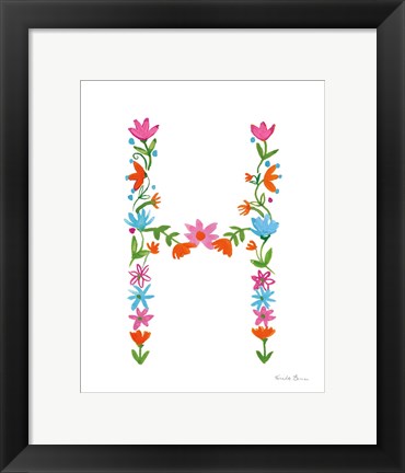 Framed Floral Alphabet Letter VIII Print