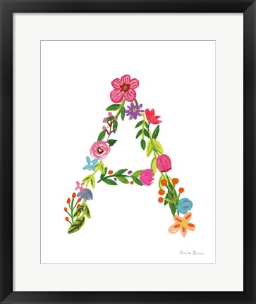 Framed Floral Alphabet Letter I Print