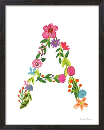 Framed Floral Alphabet Letter I Print