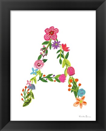 Framed Floral Alphabet Letter I Print