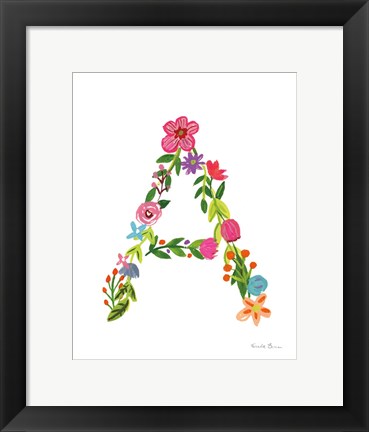 Framed Floral Alphabet Letter I Print