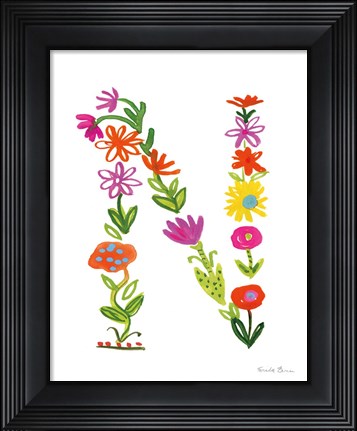 Framed Floral Alphabet Letter XIV Print
