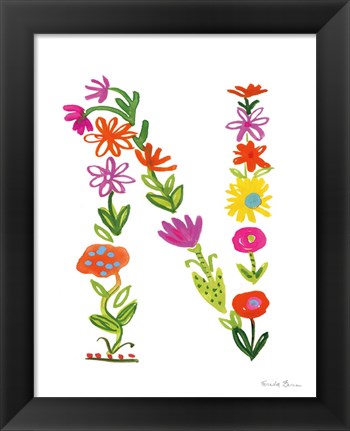 Framed Floral Alphabet Letter XIV Print