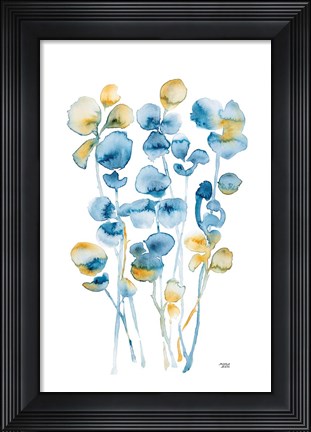 Framed Blue and Gold Watercolor Floral Print