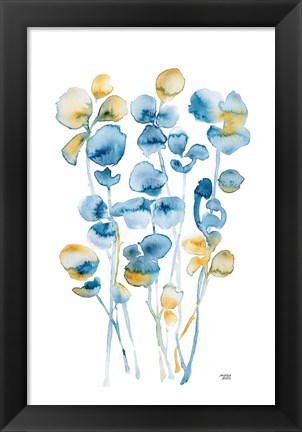 Framed Blue and Gold Watercolor Floral Print