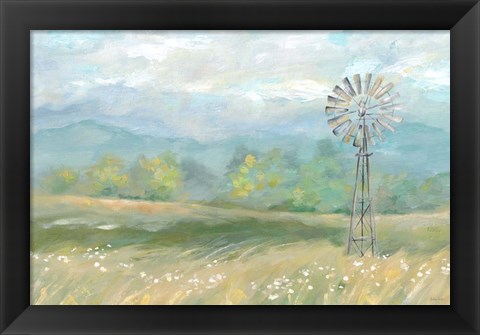 Framed Country Meadow Windmill Landscape Print