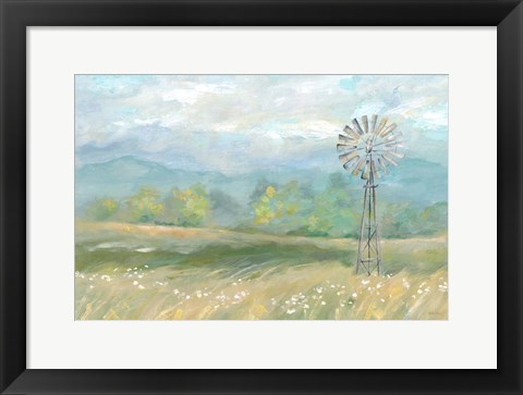 Framed Country Meadow Windmill Landscape Print