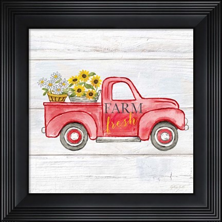Framed Farmhouse Stamp Red Truck Print