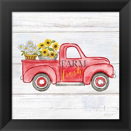 Framed Farmhouse Stamp Red Truck Print