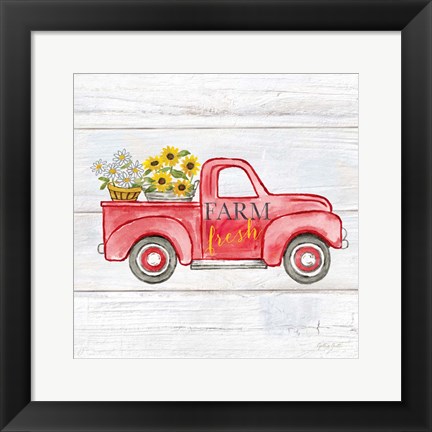 Framed Farmhouse Stamp Red Truck Print